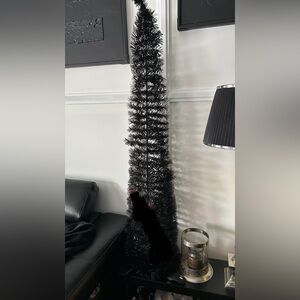 Two pop up black christmas trees approximately 5ft tall